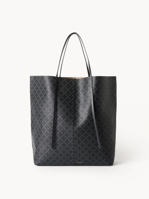 By Malene Birger Abrille Printed Tote Tassen Charcoal | NL_BB24244